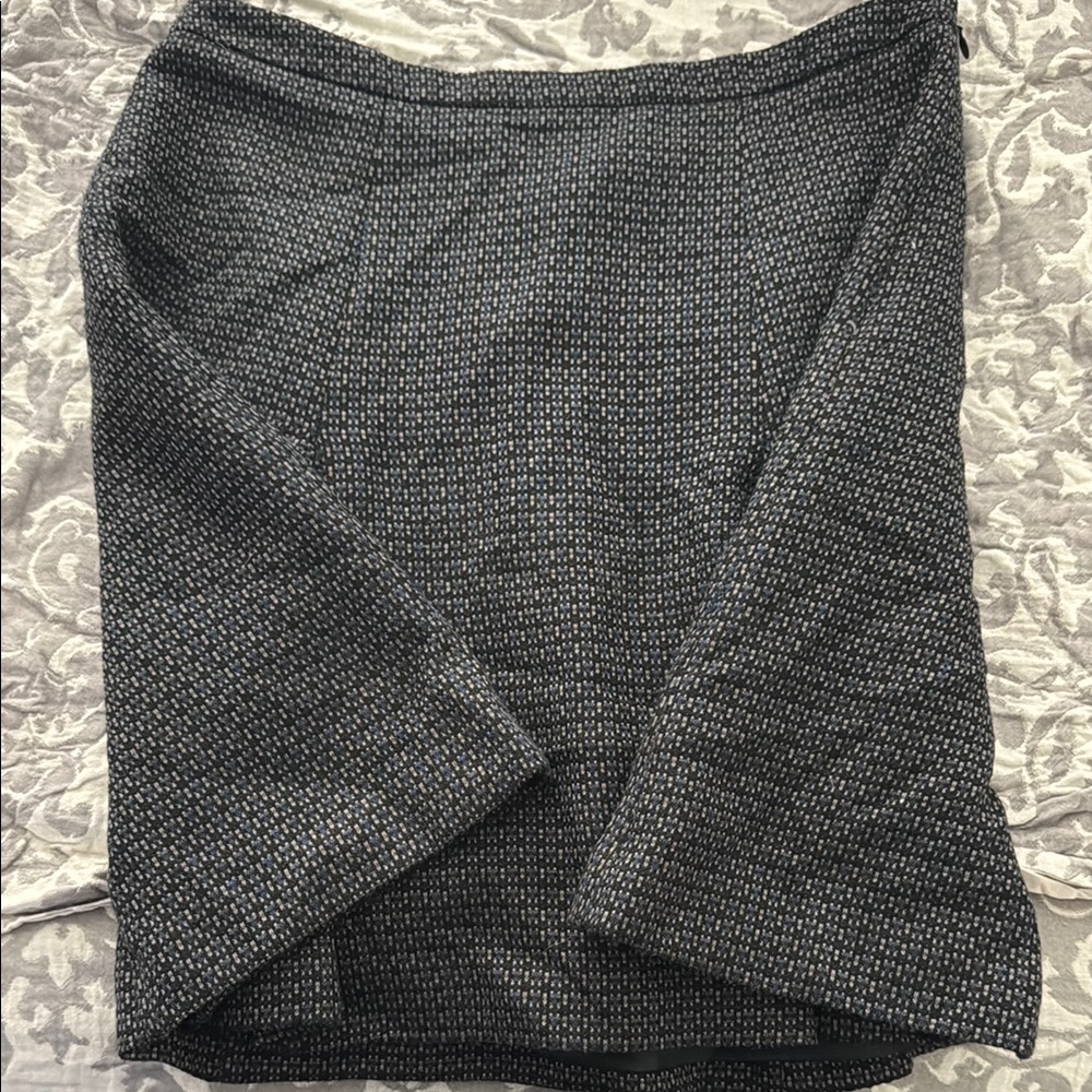 LOFT Black and White Wrap Midi Skirt for Work